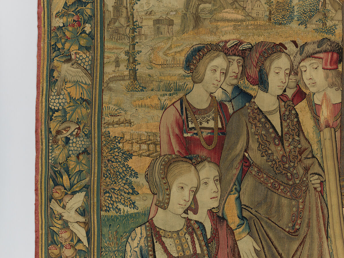 Emperor Vespasian Cured by Veronica's Veil, Wool, silk, and gilt-metal-strip-wrapped silk in slit, dovetailed, and double interlocking tapestry weave., Flemish, Brussels