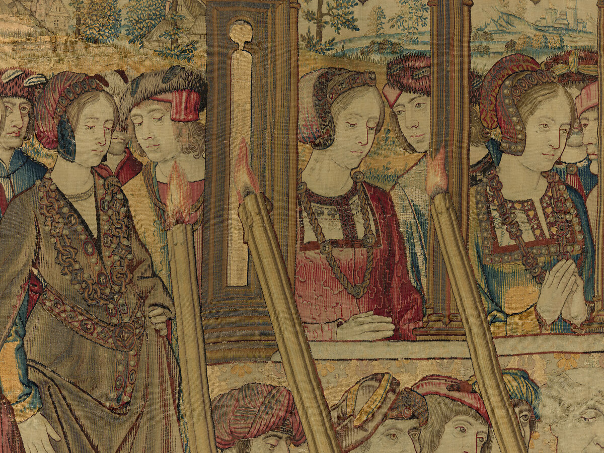 Emperor Vespasian Cured by Veronica's Veil, Wool, silk, and gilt-metal-strip-wrapped silk in slit, dovetailed, and double interlocking tapestry weave., Flemish, Brussels