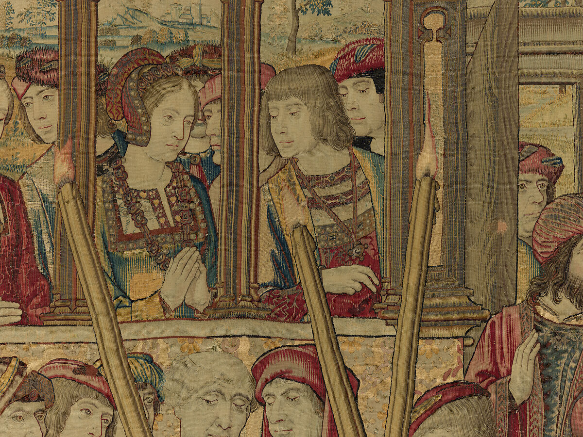 Emperor Vespasian Cured by Veronica's Veil, Wool, silk, and gilt-metal-strip-wrapped silk in slit, dovetailed, and double interlocking tapestry weave., Flemish, Brussels