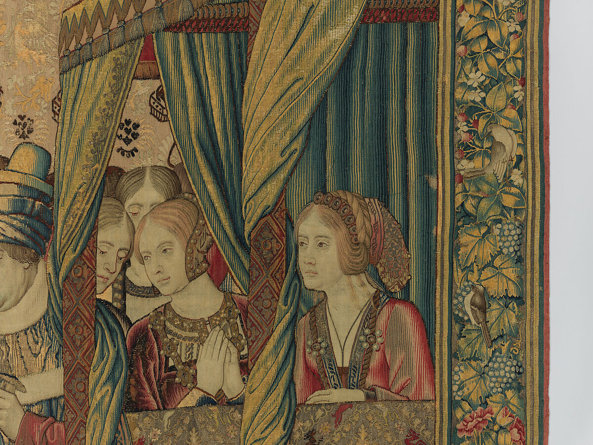 Emperor Vespasian Cured by Veronica's Veil, Wool, silk, and gilt-metal-strip-wrapped silk in slit, dovetailed, and double interlocking tapestry weave., Flemish, Brussels