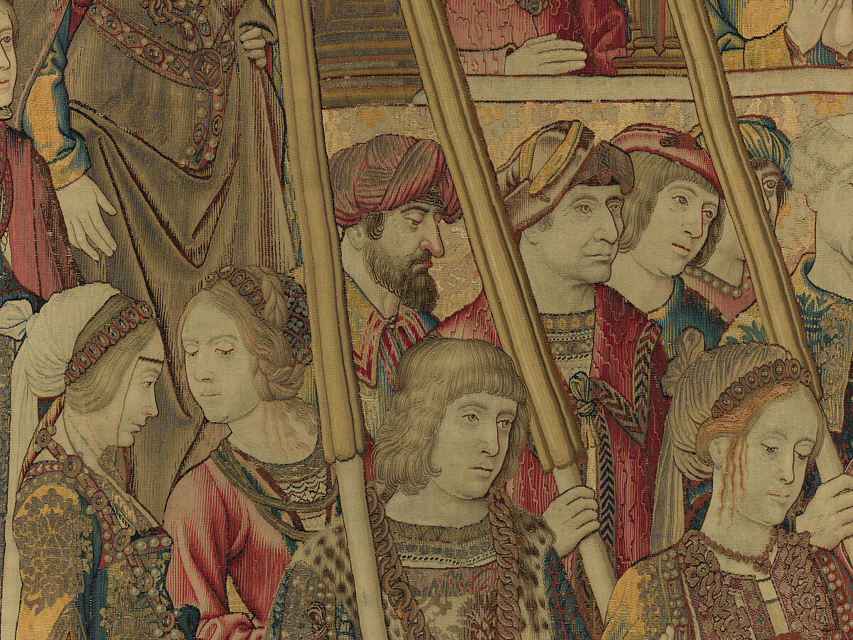 Emperor Vespasian Cured by Veronica's Veil, Wool, silk, and gilt-metal-strip-wrapped silk in slit, dovetailed, and double interlocking tapestry weave., Flemish, Brussels