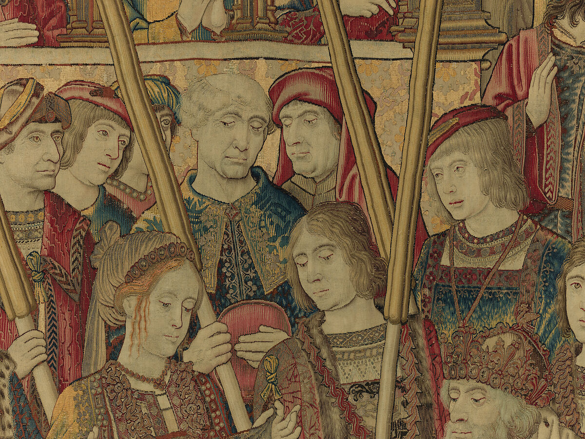 Emperor Vespasian Cured by Veronica's Veil, Wool, silk, and gilt-metal-strip-wrapped silk in slit, dovetailed, and double interlocking tapestry weave., Flemish, Brussels