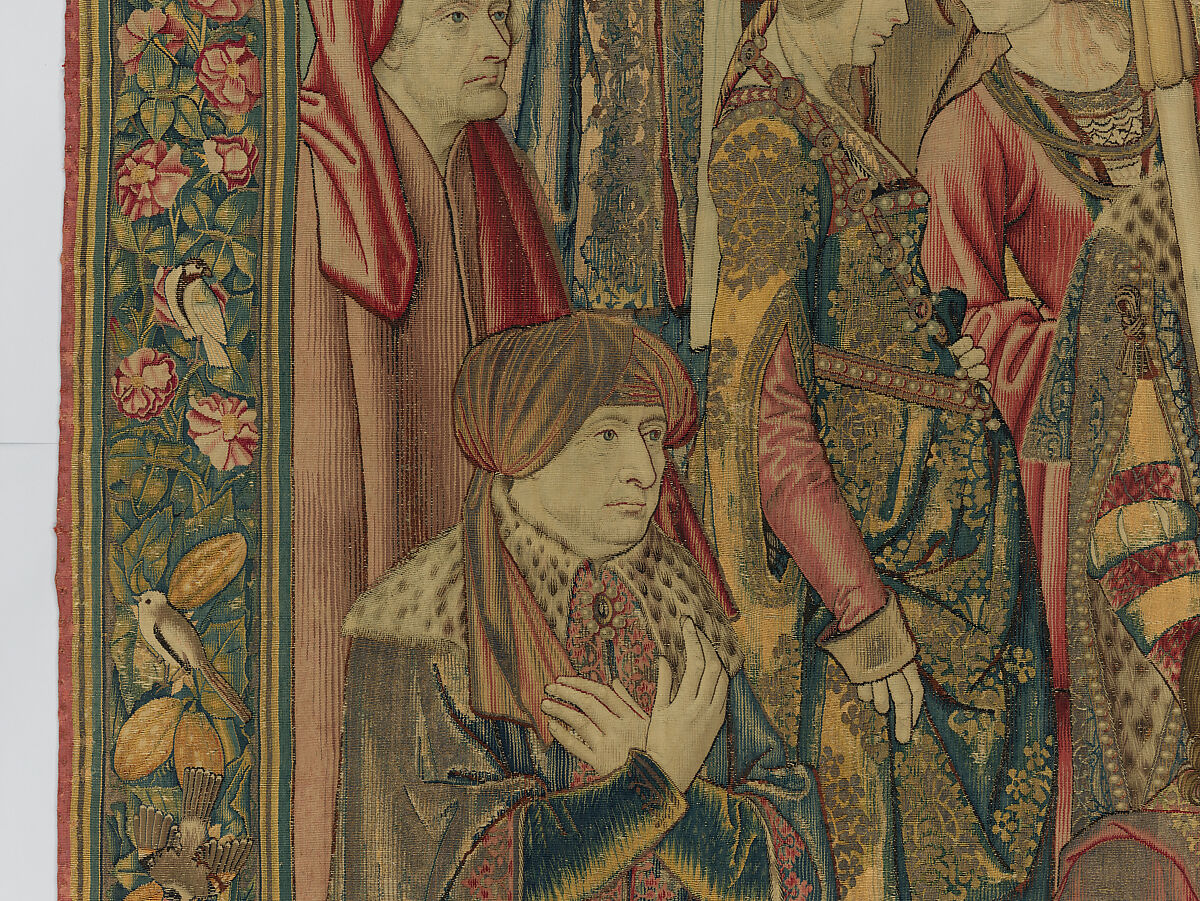 Emperor Vespasian Cured by Veronica's Veil, Wool, silk, and gilt-metal-strip-wrapped silk in slit, dovetailed, and double interlocking tapestry weave., Flemish, Brussels