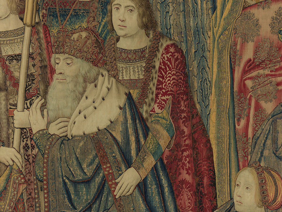 Emperor Vespasian Cured by Veronica's Veil, Wool, silk, and gilt-metal-strip-wrapped silk in slit, dovetailed, and double interlocking tapestry weave., Flemish, Brussels