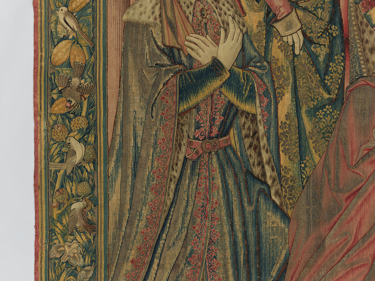 Emperor Vespasian Cured by Veronica's Veil, Wool, silk, and gilt-metal-strip-wrapped silk in slit, dovetailed, and double interlocking tapestry weave., Flemish, Brussels