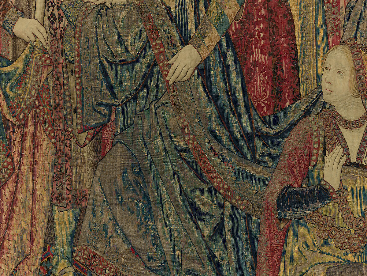 Emperor Vespasian Cured by Veronica's Veil, Wool, silk, and gilt-metal-strip-wrapped silk in slit, dovetailed, and double interlocking tapestry weave., Flemish, Brussels