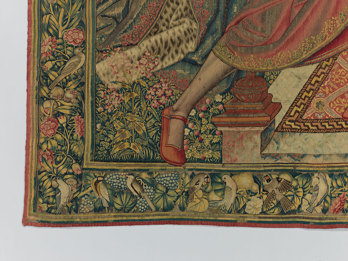 Emperor Vespasian Cured by Veronica's Veil, Wool, silk, and gilt-metal-strip-wrapped silk in slit, dovetailed, and double interlocking tapestry weave., Flemish, Brussels