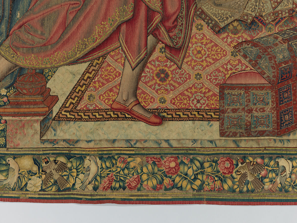 Emperor Vespasian Cured by Veronica's Veil, Wool, silk, and gilt-metal-strip-wrapped silk in slit, dovetailed, and double interlocking tapestry weave., Flemish, Brussels