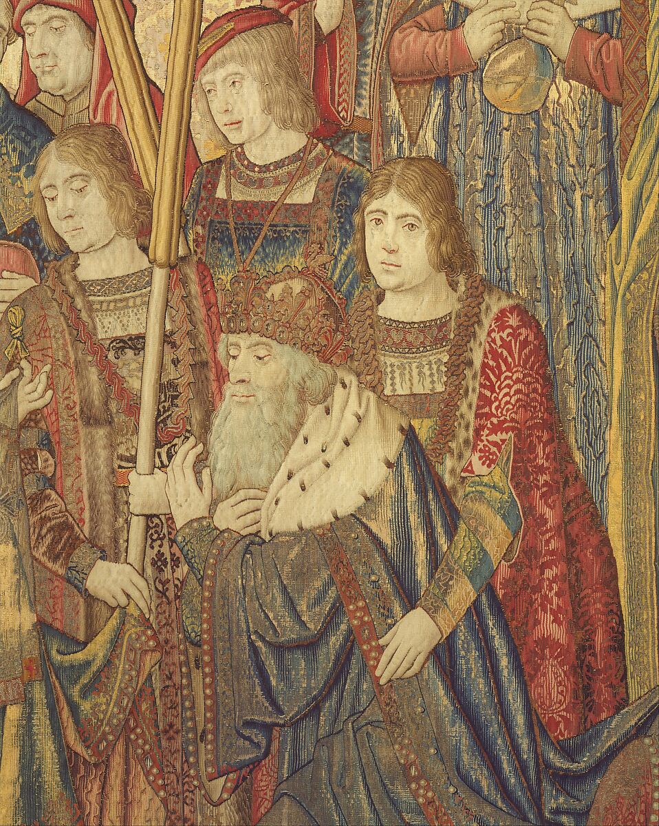 Emperor Vespasian Cured by Veronica's Veil, Wool, silk, and gilt-metal-strip-wrapped silk in slit, dovetailed, and double interlocking tapestry weave., Flemish, Brussels