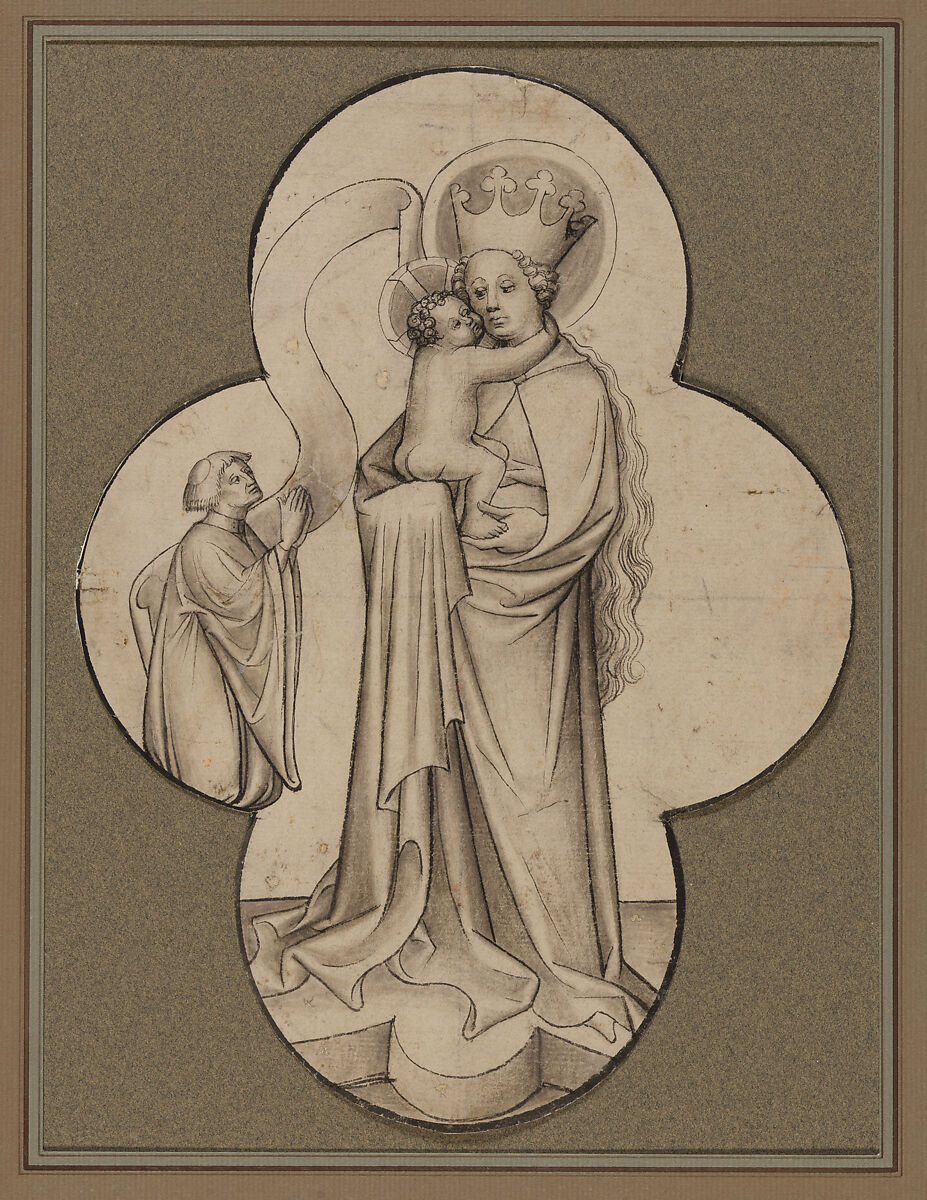 Virgin and Child with a Kneeling Donor, in a Quatrefoil, Pen and brush and brownish black ink and grayish brown wash on ribbed paper., Austrian (Salzburg)