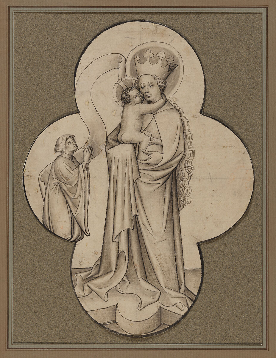 Virgin and Child with a Kneeling Donor, in a Quatrefoil, Pen and brush and brownish black ink and grayish brown wash on ribbed paper., Austrian (Salzburg) 