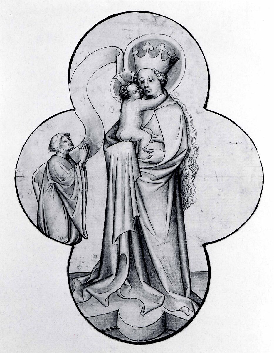 Virgin and Child with a Kneeling Donor, in a Quatrefoil, Pen and brush and brownish black ink and grayish brown wash on ribbed paper., Austrian (Salzburg)