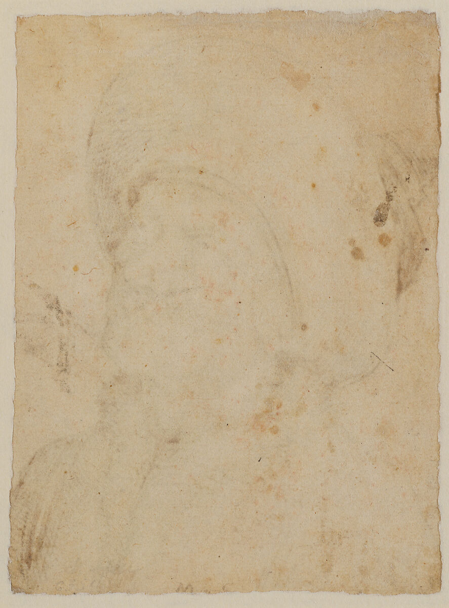 Bust of a Man in a Hat Gazing Upward, Martin Schongauer (German, Colmar ca. 1435/50–1491 Breisach), Pen and carbon black ink, over pen and brown ink, on paper prepared with sanguine wash.