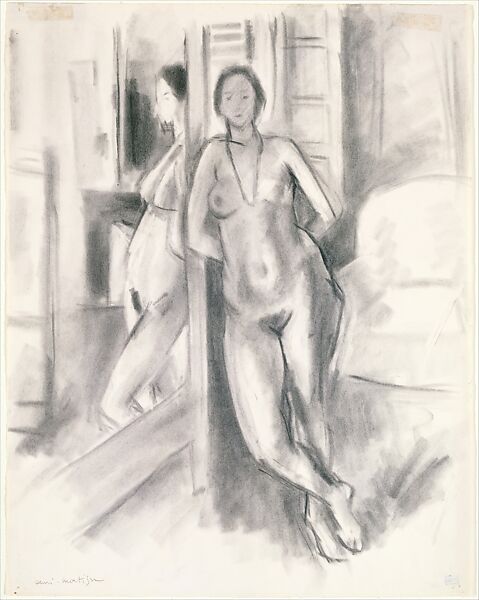 Reflection in the Mirror, Henri Matisse (French, Le Cateau-Cambrésis 1869–1954 Nice), Charcoal on paper