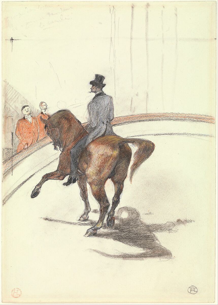 At the Circus: The Spanish Walk (Au Cirque: Le Pas espagnol), Henri de Toulouse-Lautrec (French, Albi 1864–1901 Saint-André-du-Bois), Graphite, black and colored pastel, and charcoal on off-white heavy wove paper 