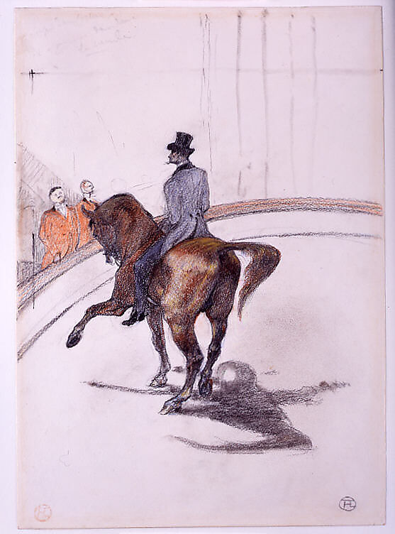 At the Circus: The Spanish Walk (Au Cirque: Le Pas espagnol), Henri de Toulouse-Lautrec (French, Albi 1864–1901 Saint-André-du-Bois), Graphite, black and colored pastel, and charcoal on off-white heavy wove paper