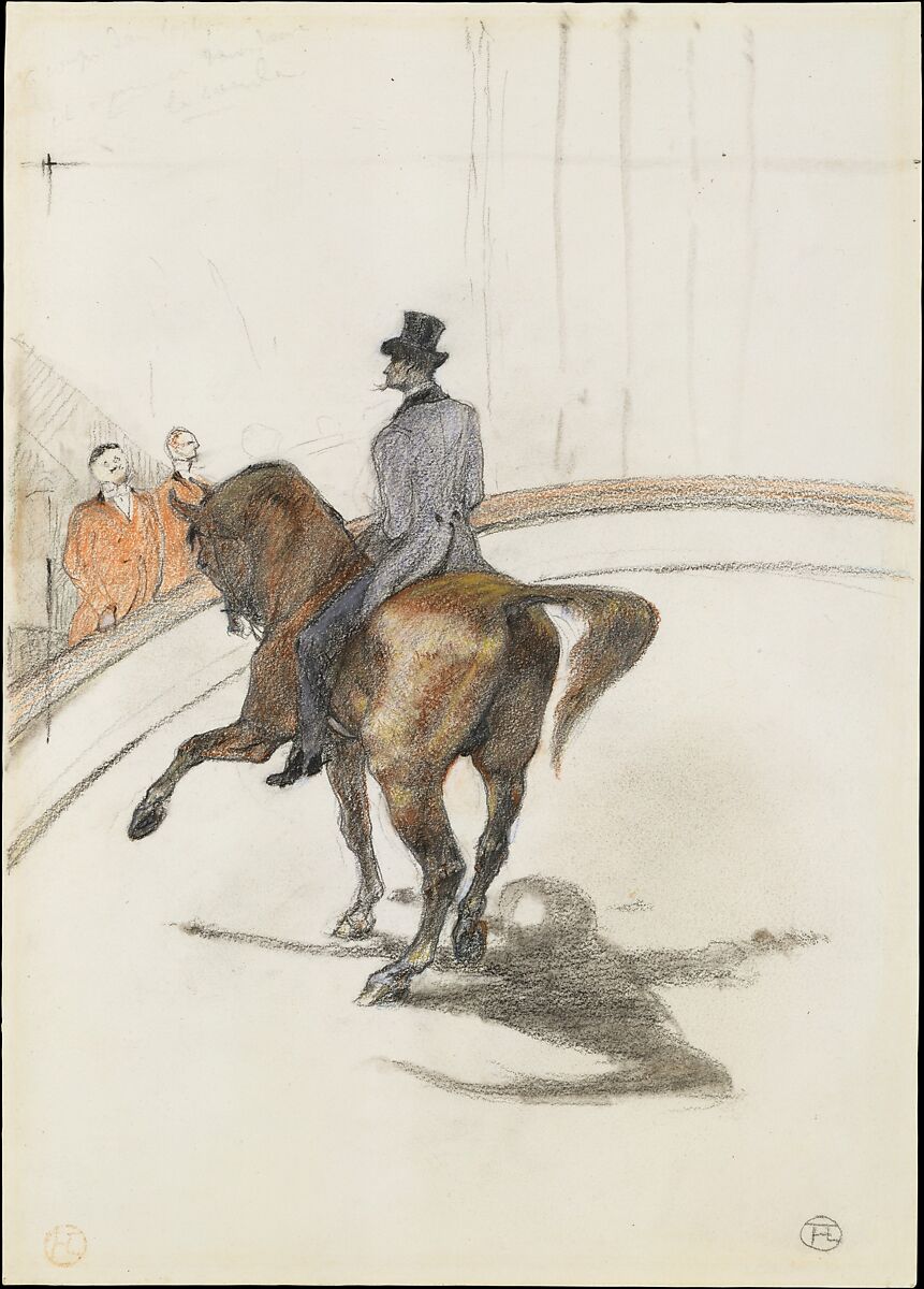 At the Circus: The Spanish Walk (Au Cirque: Le Pas espagnol), Henri de Toulouse-Lautrec (French, Albi 1864–1901 Saint-André-du-Bois), Graphite, black and colored pastel, and charcoal on off-white heavy wove paper