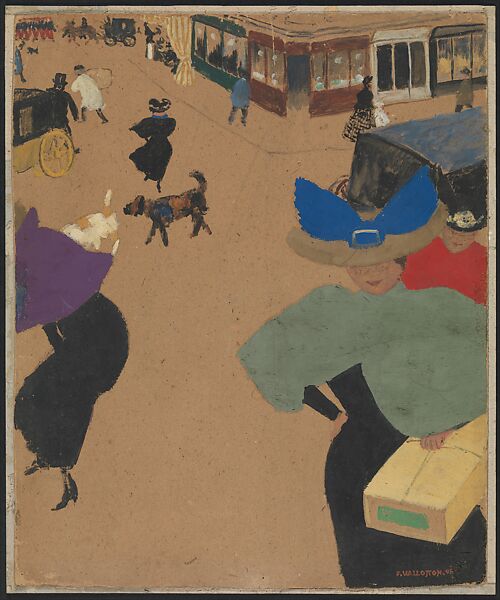 Street Scene in Paris (Scène de rue à Paris), Félix Vallotton (Swiss, Lausanne 1865–1925 Paris), Gouache and oil on cardboard. 