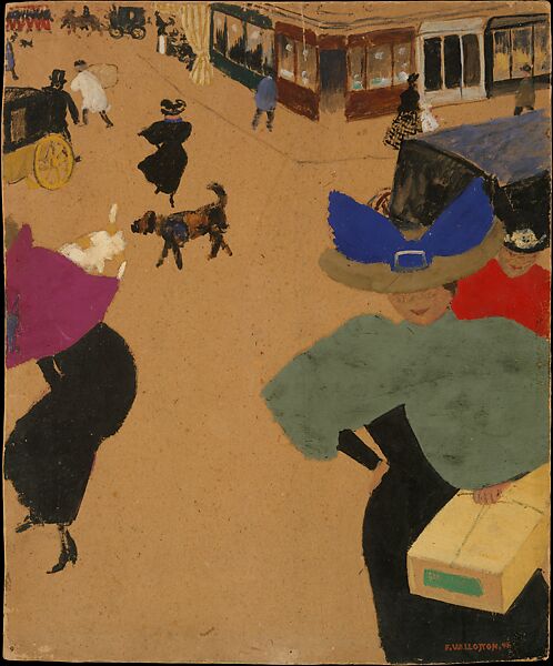 Street Scene in Paris (Scène de rue à Paris), Félix Vallotton (Swiss, Lausanne 1865–1925 Paris), Gouache and oil on cardboard.