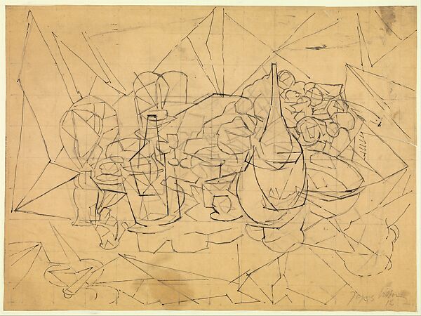 La table servie, Jacques Villon (French, Damville 1875–1963 Puteaux), Graphite and black ink, squared in graphite, French 