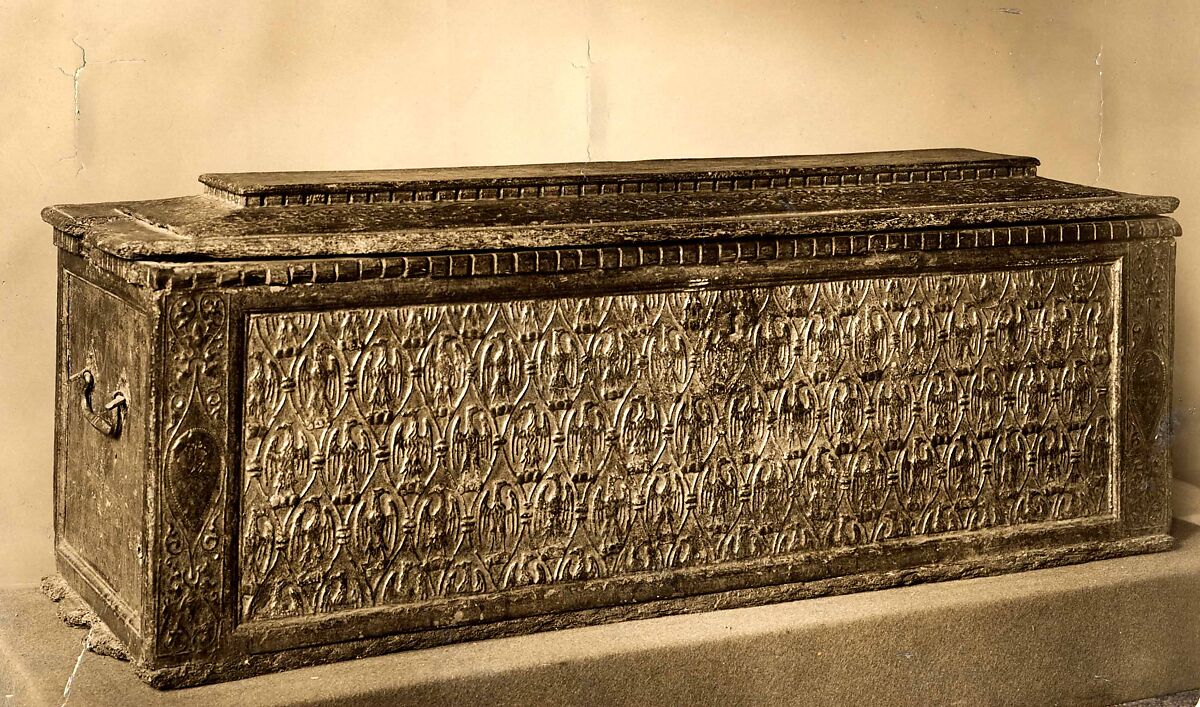 Cassone, Pinewood and poplar, gesso, partly gilded, form molded, and painted., Italian (Tuscany, Florence or Siena)