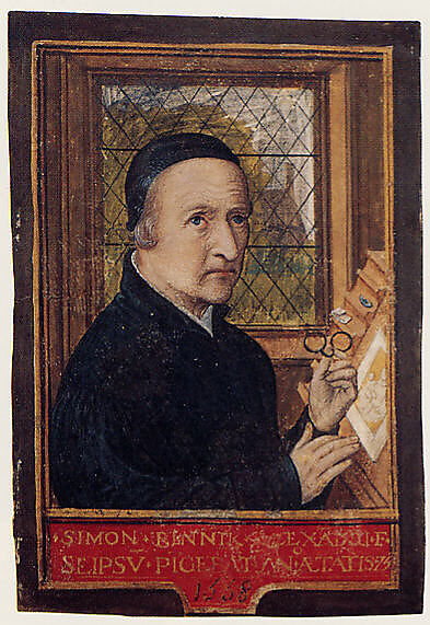 Self-portrait, Simon Bening (Netherlandish, Ghent (?) 1483/84–1561 Bruges), Tempera and gold leaf on parchment