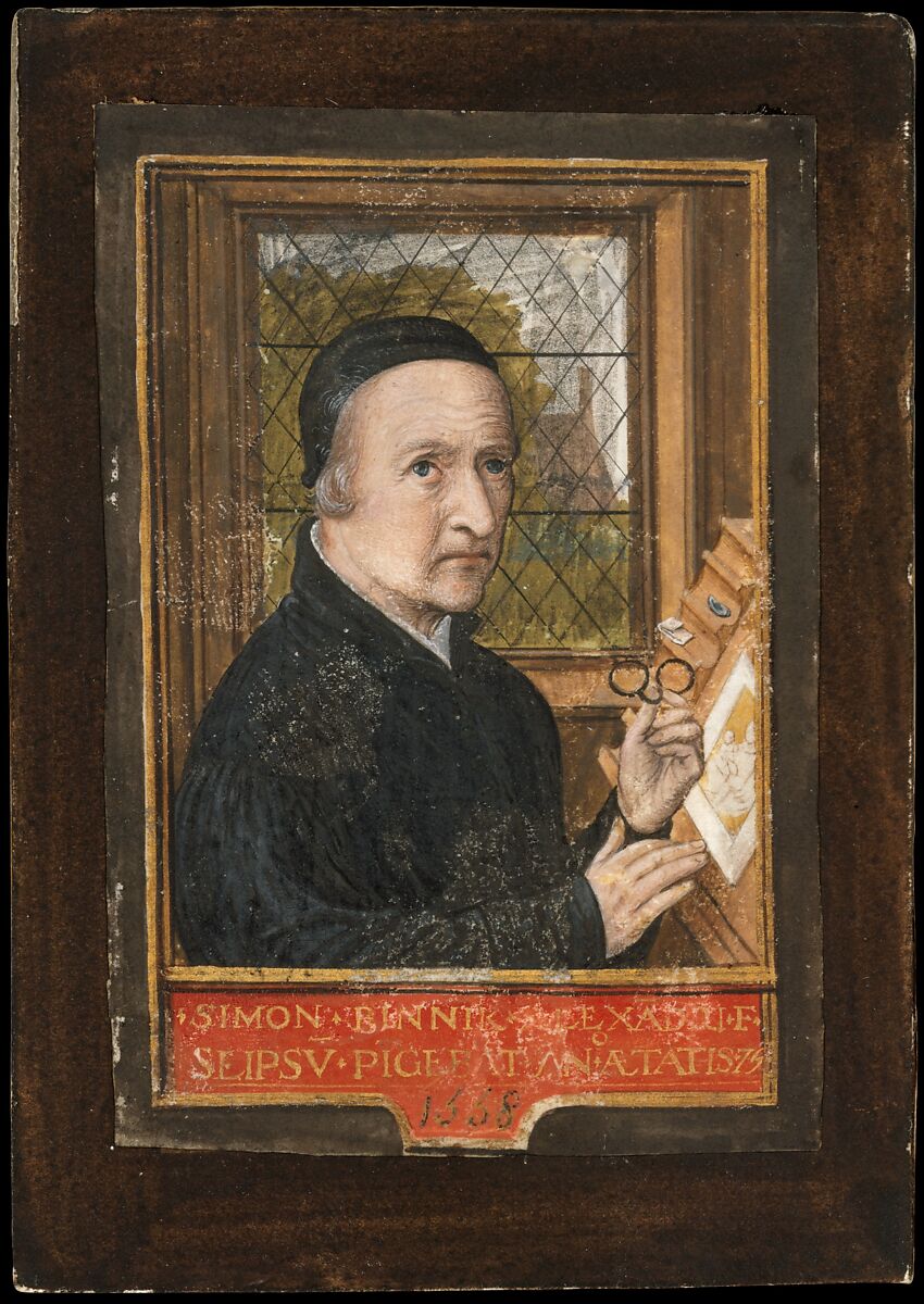 Self-portrait, Simon Bening (Netherlandish, Ghent (?) 1483/84–1561 Bruges), Tempera and gold leaf on parchment 