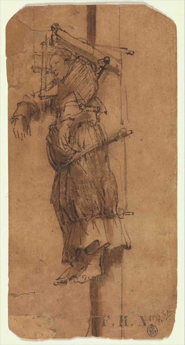 Elsje Christiaens Hanging on a Gibbet, Rembrandt (Rembrandt van Rijn) (Dutch, Leiden 1606–1669 Amsterdam), Pen and brown ink, brush and grayish brown wash on heavy brownish paper 