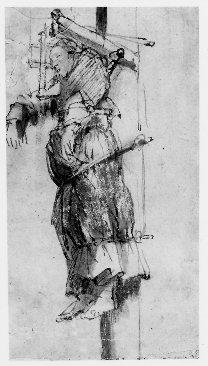 Elsje Christiaens Hanging on a Gibbet, Rembrandt (Rembrandt van Rijn) (Dutch, Leiden 1606–1669 Amsterdam), Pen and brown ink, brush and grayish brown wash on heavy brownish paper