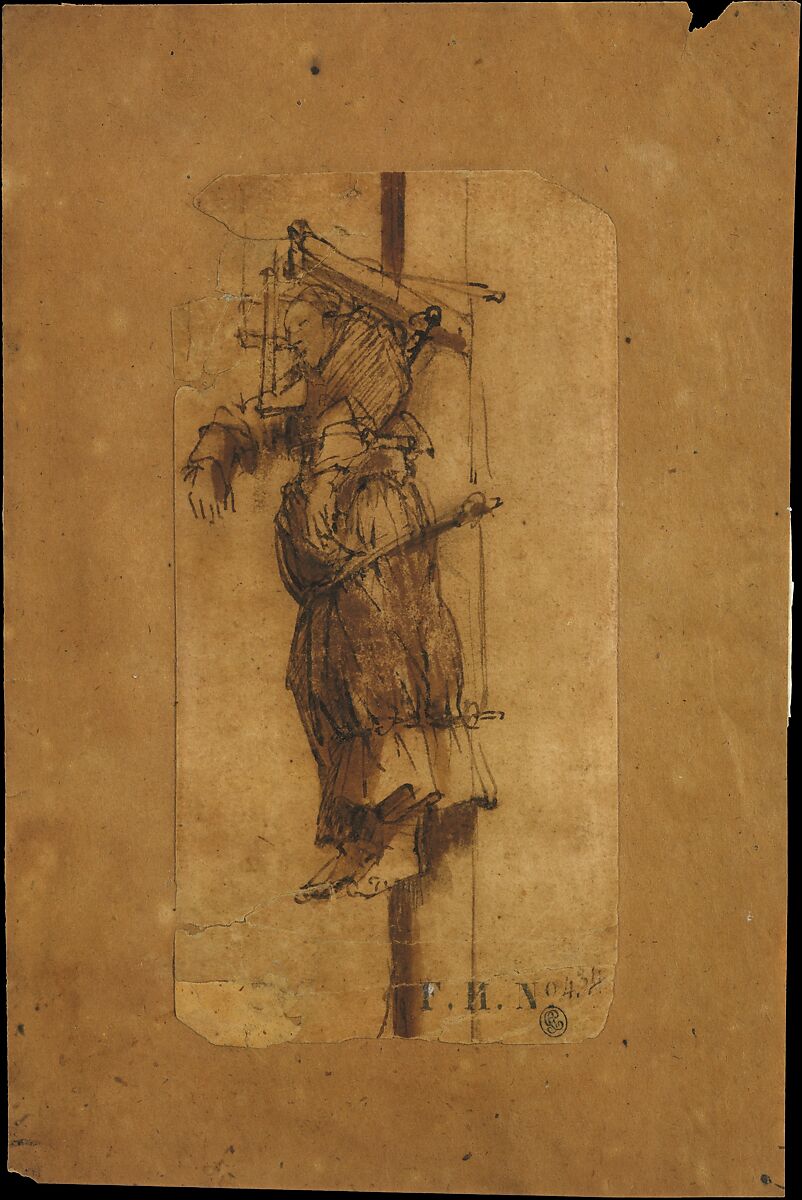 Elsje Christiaens Hanging on a Gibbet, Rembrandt (Rembrandt van Rijn) (Dutch, Leiden 1606–1669 Amsterdam), Pen and brown ink, brush and grayish brown wash on heavy brownish paper