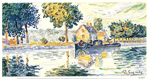 View of the Seine, Samois, Paul Signac (French, Paris 1863–1935 Paris), Charcoal and watercolor