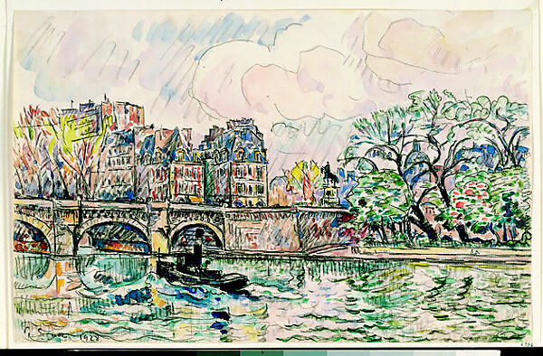 Paris: Le Place Dauphine, Paul Signac (French, Paris 1863–1935 Paris), Watercolor and black crayon