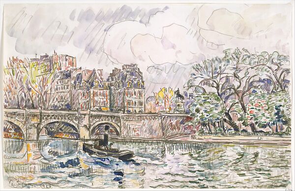 Paris: Le Place Dauphine, Paul Signac (French, Paris 1863–1935 Paris), Watercolor and black crayon 
