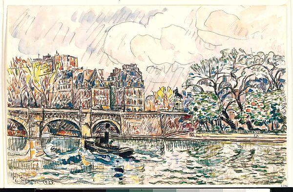 Paris: Le Place Dauphine, Paul Signac (French, Paris 1863–1935 Paris), Watercolor and black crayon