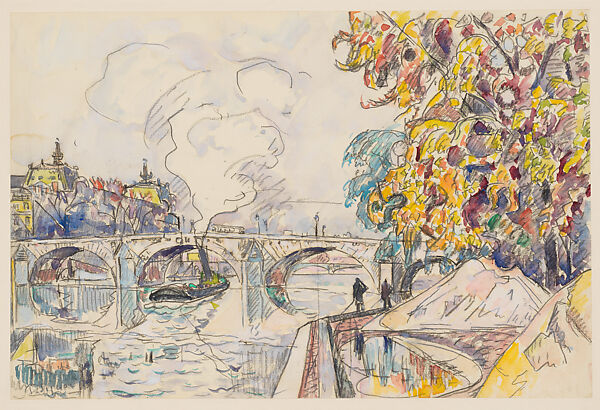 Paris: Pont Royal and the Gare d'Orsay, Paul Signac  French, Black crayon and watercolor