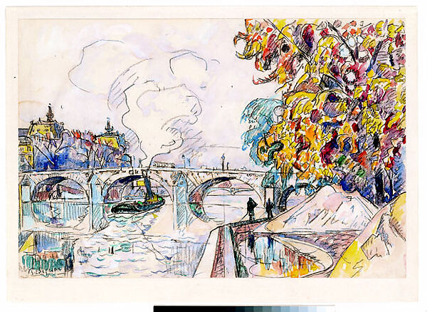 Paris: Pont Royal and the Gare d'Orsay, Paul Signac (French, Paris 1863–1935 Paris), Black crayon and watercolor on paper