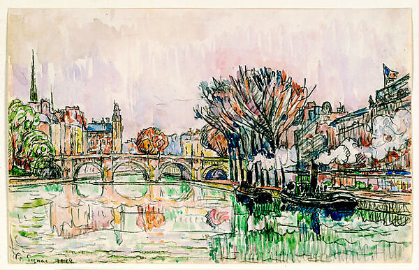 The Pont Neuf, Paris, Paul Signac (French, Paris 1863–1935 Paris), Pencil and watercolor