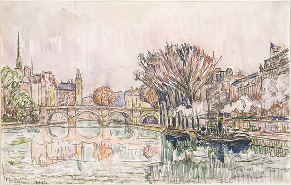 Oil painting le pont neuf, paris the pont neuf, paris cityscape with  figures art