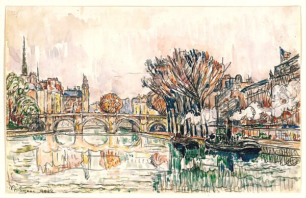 The Pont Neuf, Paris, Paul Signac (French, Paris 1863–1935 Paris), Pencil and watercolor