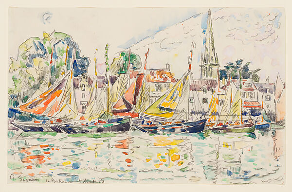 Le Pouliguen: Fishing Boats, Paul Signac  French, Black crayon and watercolor