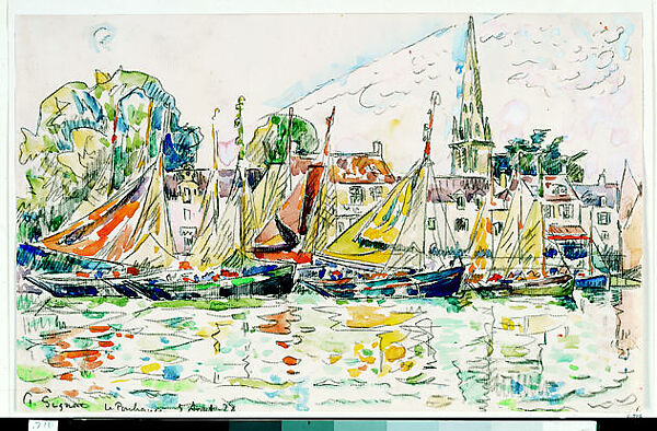 Le Pouliguen: Fishing Boats, Paul Signac (French, Paris 1863–1935 Paris), Black crayon and watercolor