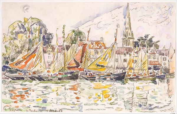 Le Pouliguen: Fishing Boats, Paul Signac (French, Paris 1863–1935 Paris), Black crayon and watercolor 
