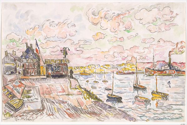 Quilleboeuf, Paul Signac  French, Black crayon and watercolor