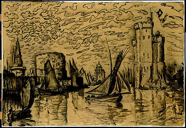 La Rochelle, Paul Signac (French, Paris 1863–1935 Paris), Brush and China ink and brown wash, graphite, and charcoal