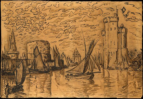 La Rochelle, Paul Signac (French, Paris 1863–1935 Paris), Brush and China ink and brown wash, graphite, and charcoal 