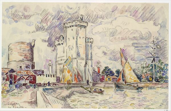 La Rochelle, Paul Signac (French, Paris 1863–1935 Paris), Black crayon and watercolor 