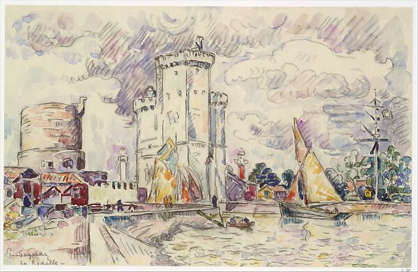 La Rochelle, Paul Signac  French, Black crayon and watercolor