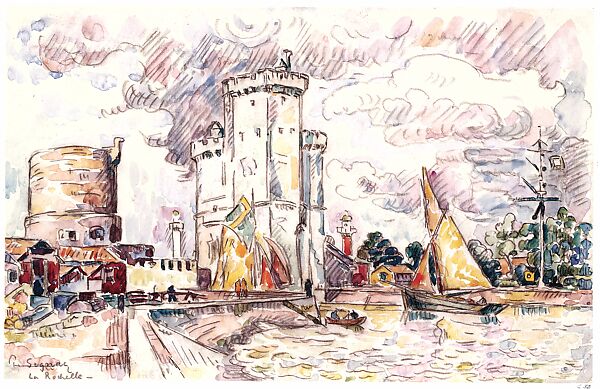 La Rochelle, Paul Signac (French, Paris 1863–1935 Paris), Black crayon and watercolor
