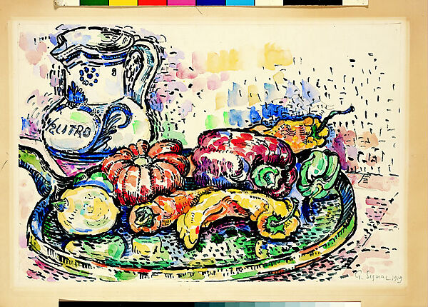 Still Life with Jug, Paul Signac (French, Paris 1863–1935 Paris), Graphite and watercolor on paper