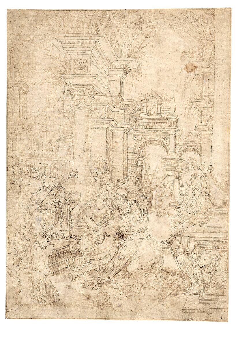 Adoration of the Magi, Flemish  , first quarter of the sixteenth century, Pen and light brown and grayish brown ink over traces of black chalk; original borderline all around., Flemish, Antwerp